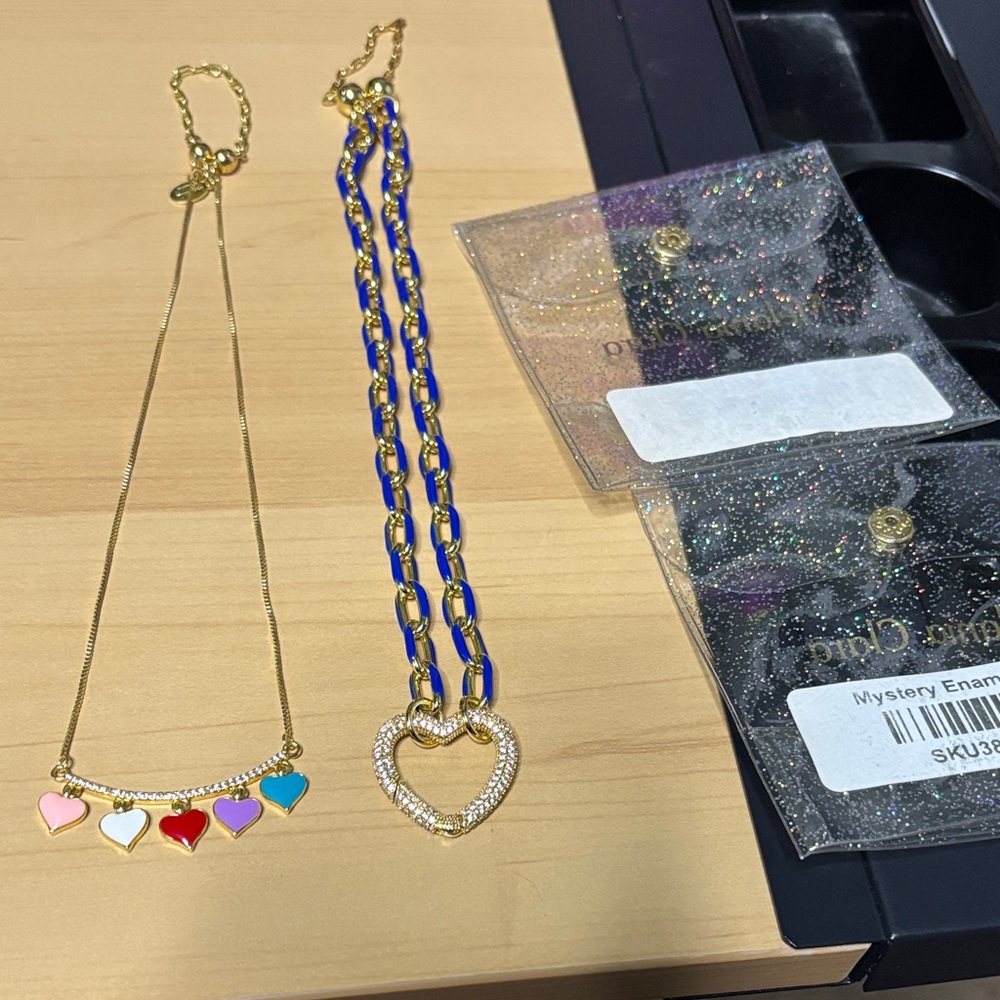 Charming Gold and Blue Heart Necklace Set